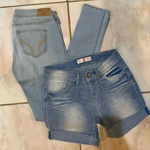 Hollister Women's Light Blue Skinny Jeans & No Boundaries Short